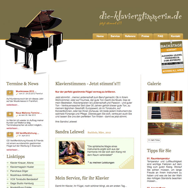Kompletter Internetauftritt der Jesteburger Klavierstimmerin